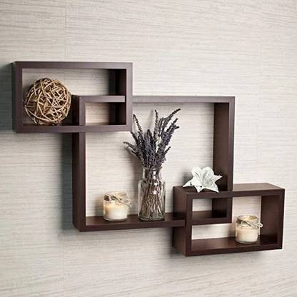 woodinzo Wooden Intersecting Wall Shelves for Living Room & Bedroom Storage MDF (Medium Density Fiber) Wall Shelf