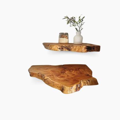 Woodensure Acacia Wood Live Edge Corner Wall Shelf Set of 2 Floating Wall Shelves Wooden Wall Shelf