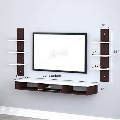 ZARA HANDICRAFTS Wooden Wall Mounted Floating TV Stand/TV Entertainment Unit/TV Cabinet with Rack Wooden Wall Shelf