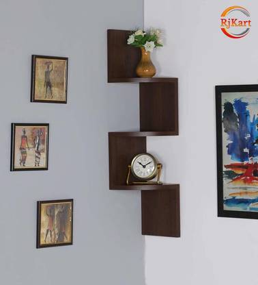 MRKTRADERS Zigzag Corner Wall Mount Shelf Wooden Wall Shelf