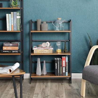 Indian Decor 45557 Ladder Shelf, Folding Storage Rack, 3-Tier Bookshelf, Metal Semi-Open Book Shelf