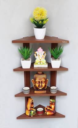 Madhuran Delta Corner unit classic walnut Particle Board Wall Shelf