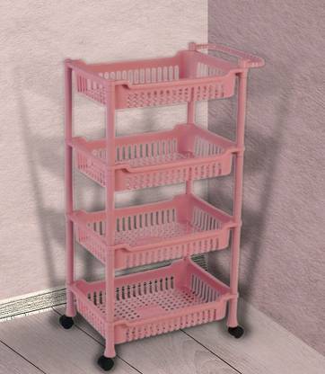 3D METRO SUPER STORE 4 Tier With Wheel Multipurpose Kitchen Storage Organizer Folding Rack Plastic Kitchen Trolley