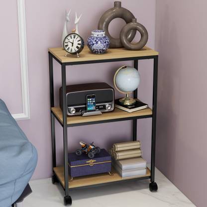 Plantex 3 Tier Movable Wooden Storage Rack Shelf/Multipurpose Shelf with Wheels Wooden Wall Shelf