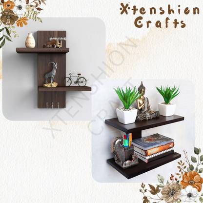 Xtenshion Crafts Combo Wall Shelves For Home decor items Wooden Wall Shelf