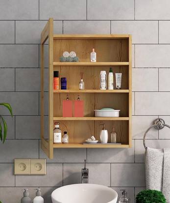 Hexa Red Wooden Bathroom Mirror Cabinet Shelf For Wall (Giant Wood) Particle Board Wall Shelf