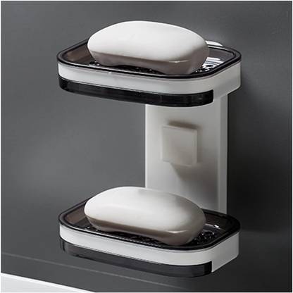 EBOFAB Double Layer Wall Mounted Soap Dishes Box Drain Sponge Holder Storage Rack Plastic Wall Shelf