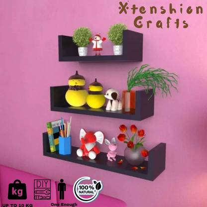 Xtenshion Crafts Xtenshion Crafts Wooden Wall Mount Wall Shelves Wooden U -Shelf Black Wooden Wall Shelf