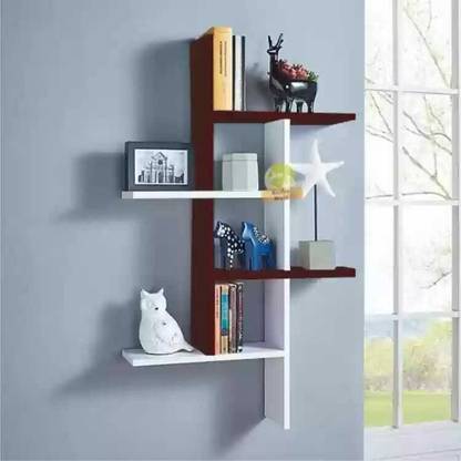 ONLINECRAFTS wooden wall manji brown white color Wooden Wall Shelf