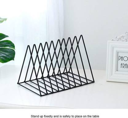 PIKIFY Magazine Holder, Desktop File Sorter Organizer, 8 Slot Triangle Shape Steel Book End