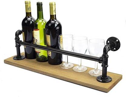 Indian Decor 91055 Water Pipe Wine Bottle Holder, Vintage Wall-Mounted Wine Rack Iron Wall Shelf