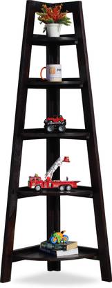 rf royal finish 5 Shelves Assorted Foldable Bookshelf Cum Corner,Carbon Black,Matte Finished Wooden Wall Shelf