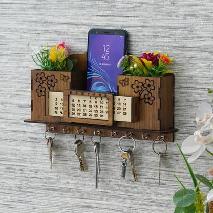WRIFFY Calendar Shelves With Key Holder Wooden Wall Shelf