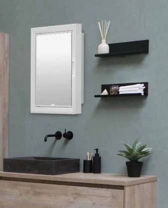 HOMACE Glam Mirror Cabinet Plastic Bathroom Mirror Cabinet with Lock Plastic Wall Shelf