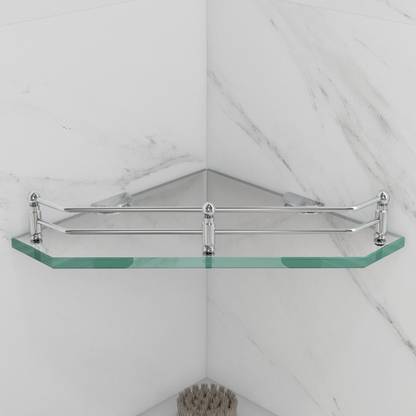 Plantex Premium Diamond Glass Corner Shelf for Bathroom/Kitchen Shelf/Bathroom Accessories(9x9 Inches) Glass Wall Shelf