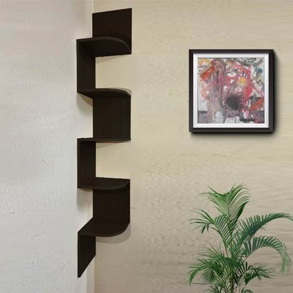 Classic Works Zigzag Shelf |Corner Wall Shelf| Corner Rack Shelf|(Number of Shelves-5, Weinge) MDF (Medium Density Fiber) Wall Shelf