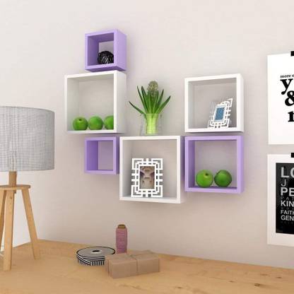 samra enterprises SAMRA WOOD CARVING SQUARE SHAPE WOODEN FLOATING SHELVES SET OF 6 Wooden Wall Shelf
