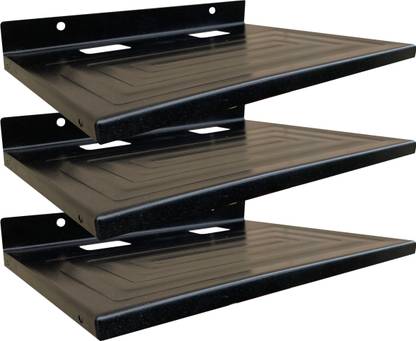 ShelfKing Wall Mount Black Color Set-Top Box Stand, WiFi Router Stand, Pack Of 3 Iron Wall Shelf