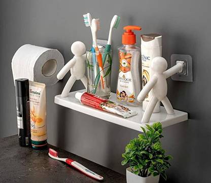 SJK Self Adhesive Multi-Purpose Wall Hanging Humanoid floating Shelf 3858 Plastic Wall Shelf