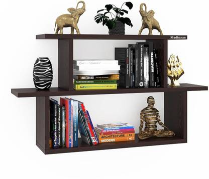 Madhuran Engineered Wood Wall Mounted Shelf Stand for Book Colour Wenge Wooden Wall Shelf