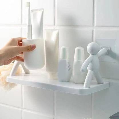 KitchenCrafty Human Hook Rack Floating Wall Hanging Bathroom Storage Wall Mounted Bookshelf Plastic Wall Shelf