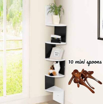 CraftOnline CraftOnline Wooden Wall Mounted Wall Zigzag Corner 5 Shelves With 10 Mini spoons Wooden, MDF (Medium Density Fiber) Wall Shelf
