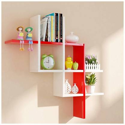 Extend Crafts Wall Shelve Mounted Shelves Home decore / Shelf / Hanging Rack/ Book Shelf MDF (Medium Density Fiber) Wall Shelf (Number of Shelves - 6, RED WHITE ) Wooden Wall Shelf