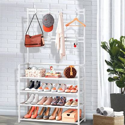 lukzer 4 Bottom Shelves Storage Organizer Rack Hanger Stand (150 x 80 x 25 cm/White) Steel Wall Shelf