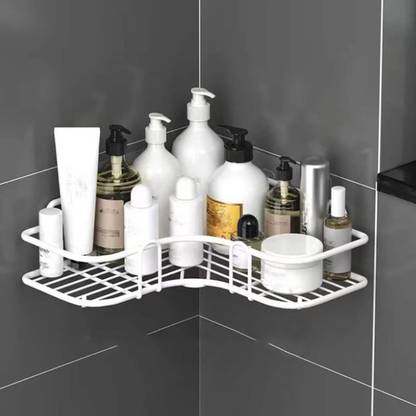 DXDT Multipurpose L Shape (Pack of 1) Wall Mounted Corner Shelf/Self Adhesive Stainless Steel Wall Shelf