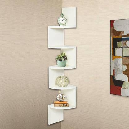 Karam Collections Zigzag Corner Wall Mount Shelf Unit/Racks and Shelves/Wall Shelf/Book Shelf/Wall Decoration (Standard) Wooden Wall Shelf