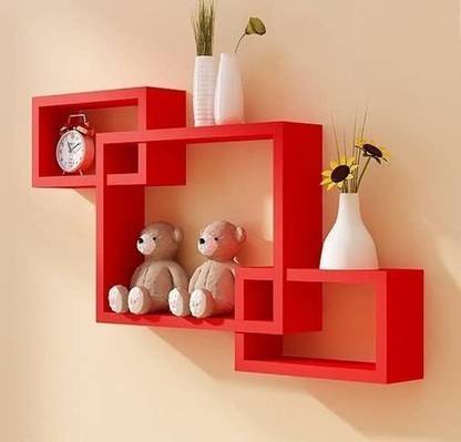 icrush Latest wall mounted Intersecting Floating Shelves Set of 3 (Red) MDF (Medium Density Fiber) Wall Shelf
