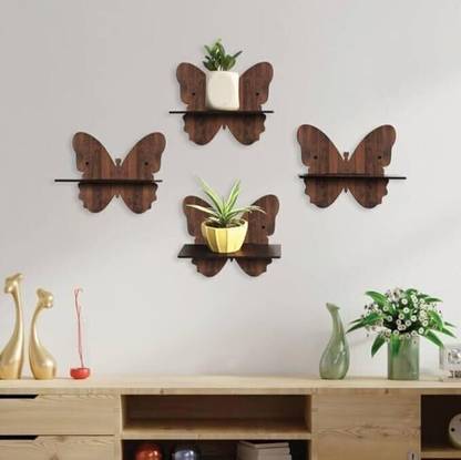 JVEnterprisesStore Butterfly Shape Wall Shelves | Wooden Wall Shelf | Wall Mount Stand Book & Vases Wooden Wall Shelf