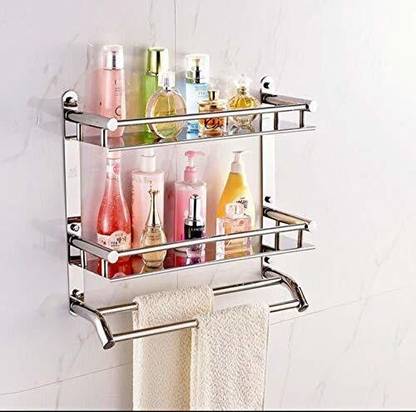 ONEILLES Stainless Steel Multi-use Rack / Bathroom Shelf / Kitchen Shelf / Bathroom Stand / Bathroom Rod / Bathroom Accessories Stainless Steel Wall Shelf (Number of Shelves - 1, Silver) Stainless Steel Wall Shelf
