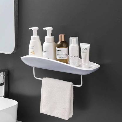 HomeFast SelfAdhesive Multipurpose Bathroom Shelf /Towel Holder/Rack/Bathroom Accessories Plastic Wall Shelf