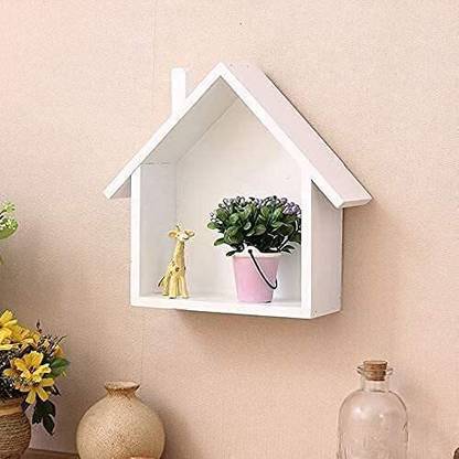 DecorEnBois House Shaped Display Shelf,Floating Wall Hanging Silver Wall Shelf