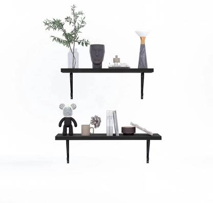 Mighty Home Wall Mounted Wooden Shelf | Floating Shelf with Black Metal Frame | Wooden Wall Shelf
