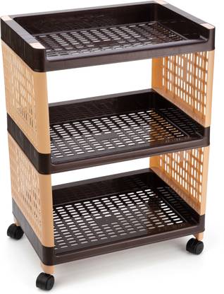 voxsara Rolling Storage Cart with 3 Tiers for Easy Organization and Space-Saving Plastic Kitchen Trolley