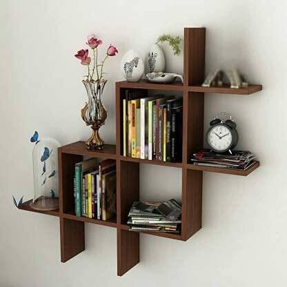 MC Crafthouse Wall Mount Plus Shape Wall Shelf For Home And Living Decor - Brown MDF (Medium Density Fiber), Wooden Wall Shelf