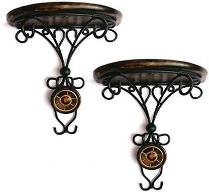 Star Handicrafts Wall Shelf Wooden & Wrought Iron Wall Bracket for Flower Pot Stand Iron, Wooden Wall Shelf