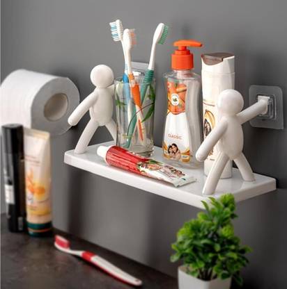 SJK Self Adhesive Multi-Purpose Wall Hanging Humanoid floating Shelf 3309 Plastic Wall Shelf