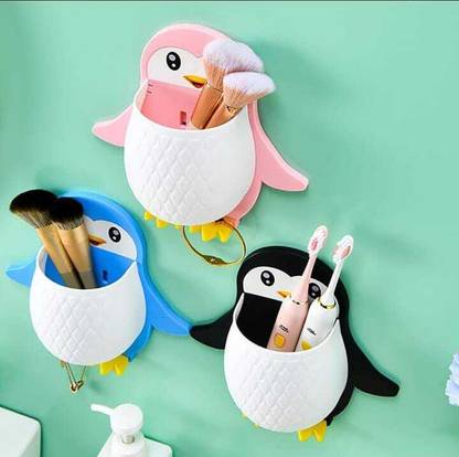 krisha Penguin Shape Wall Mount Multi-Purpose Storage Holder for Bathroom & Home Plastic Wall Shelf