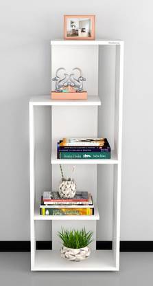 Madhuran Madhuran Nishita Decorative Free Standing Rack Wooden With 5 Shelf Bookcase Space Saving Books Holder Stand Colour White Wooden Wall Shelf