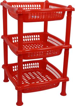 Swati Avishi Square Red Kitchen Storage 3 Rack Self Plastic Wall Shelf