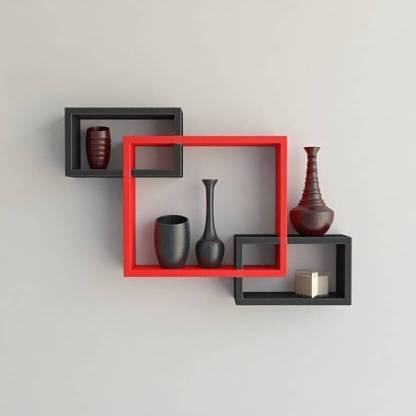 Eco Handicrafts Wall Decoration Shelf Rack MDF Wall Shelf (Number of Shelves - 3, BLACK & RED ) Wooden Wall Shelf