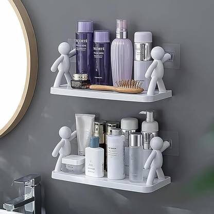 AKEY Wall Bathroom Storage Rack Bathroom Shelf Wall Mounted Bookshelf Office Shelves Plastic Wall Shelf