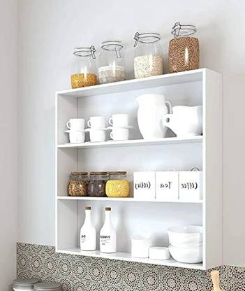 PraPooCraft For Kitchen Storage Boxes Spice Jars Rack Wall Mounted Kitchen Organizer Wooden Wall Shelf