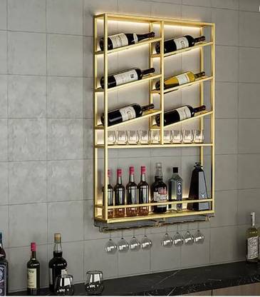YMM DECOR Bottle Holder , Bar Shelve , Glass Holder Iron Wall Shelf