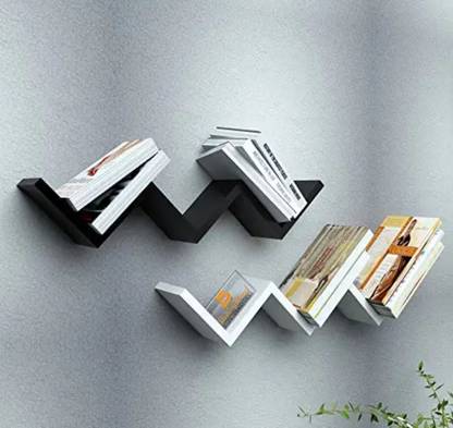 art export Wooden Zigzag Floating Wall Mount Shelf Storage Organizer for Wall Decoration MDF (Medium Density Fiber), Wooden Wall Shelf