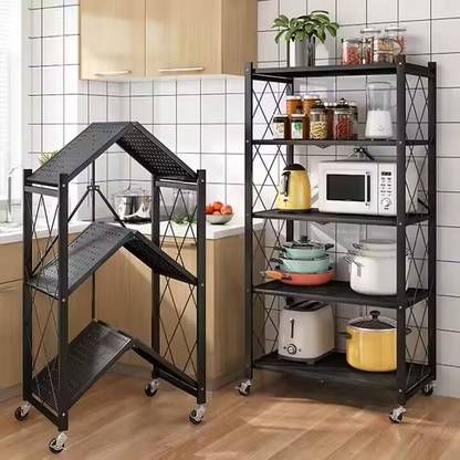 ZEUS GLOBALIZED ZEUS Foldable Kitchen Storage Rack - Heavy Duty 3 Tier Space Saving multipurpose Steel Wall Shelf