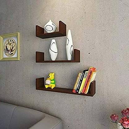 ImperialCraft Set Of 3 U Rack Wall Hanging Floating Shelves For Home and Living Decor - MDF (Medium Density Fiber), Wooden Wall Shelf